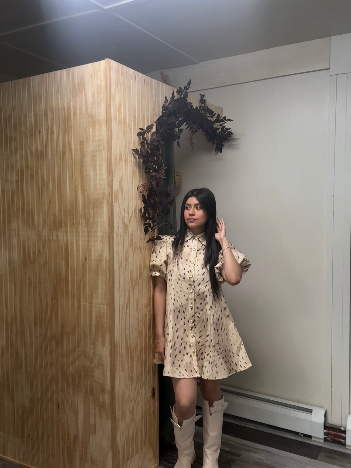 Evie Printed Puff Sleeve Shirt Dress