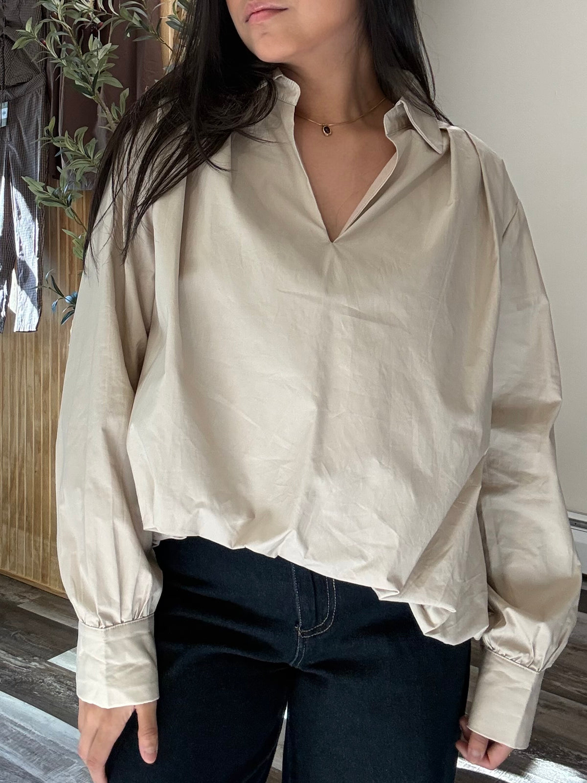 Woven Bubble High Low Shirt