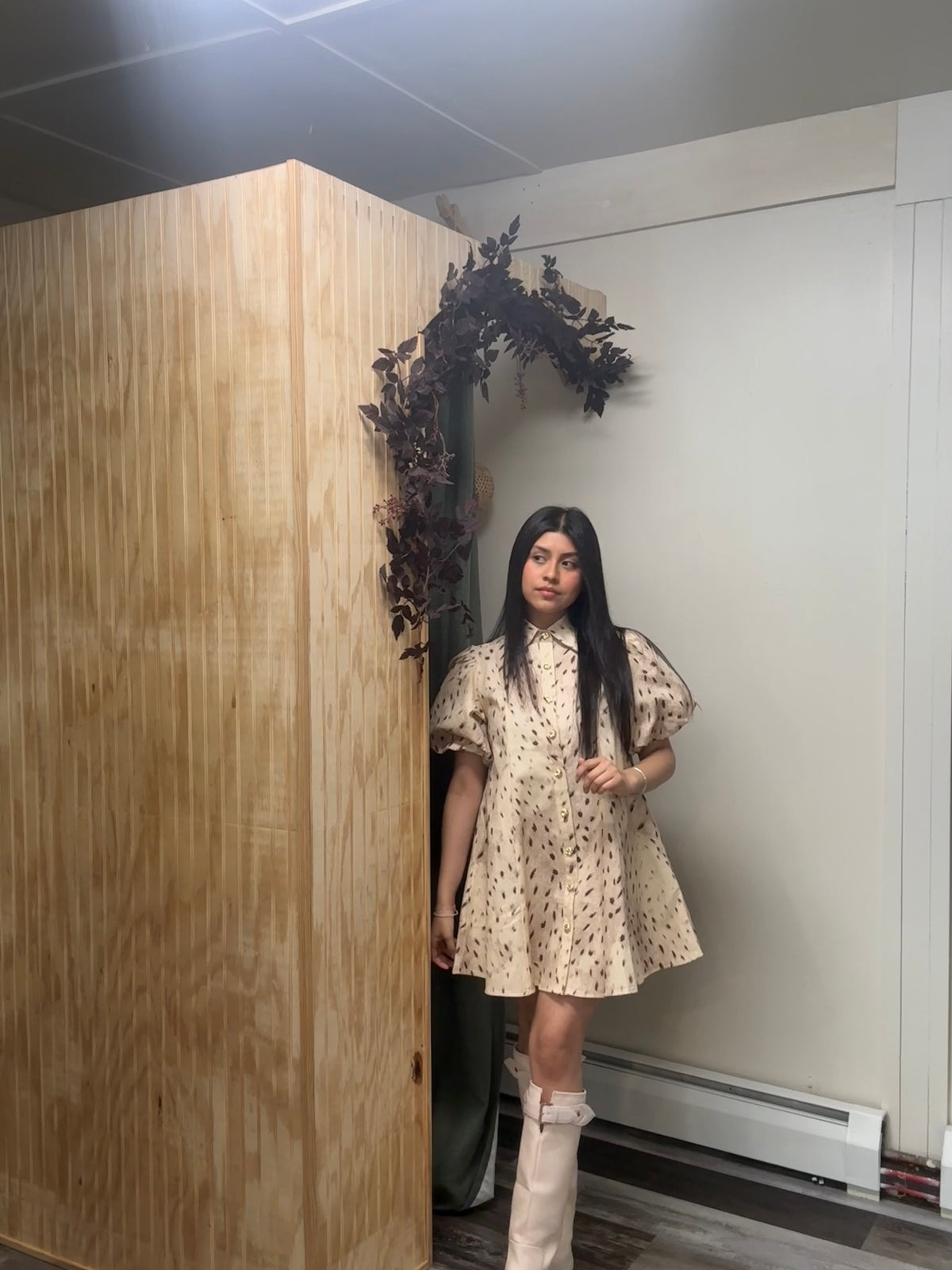 Evie Printed Puff Sleeve Shirt Dress