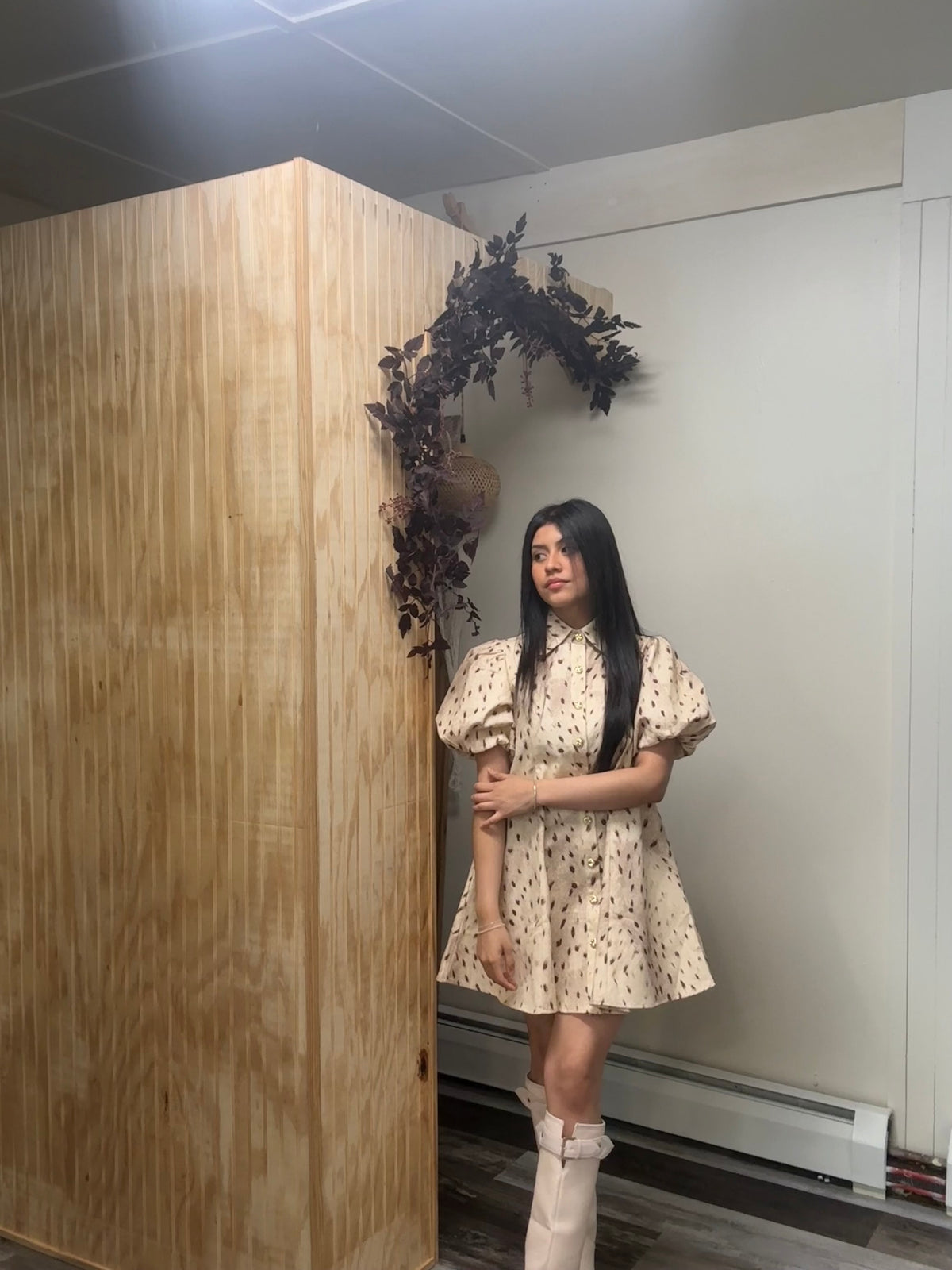 Evie Printed Puff Sleeve Shirt Dress