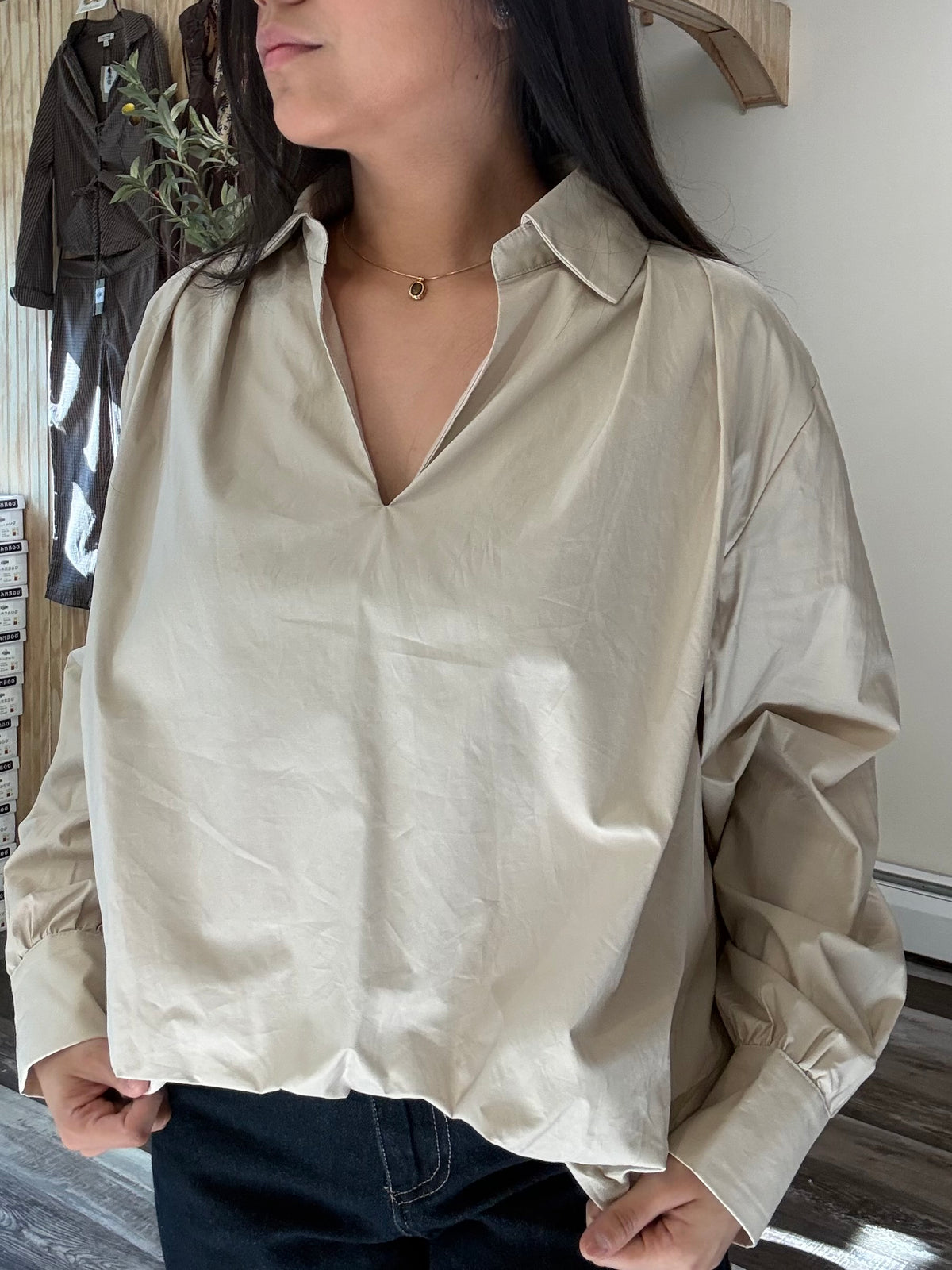 Woven Bubble High Low Shirt